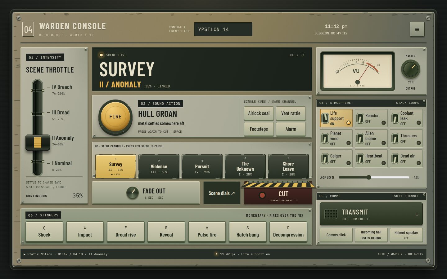 Bridge hardware skin, built by GPT-6.1 Sol, showing the Survey scene