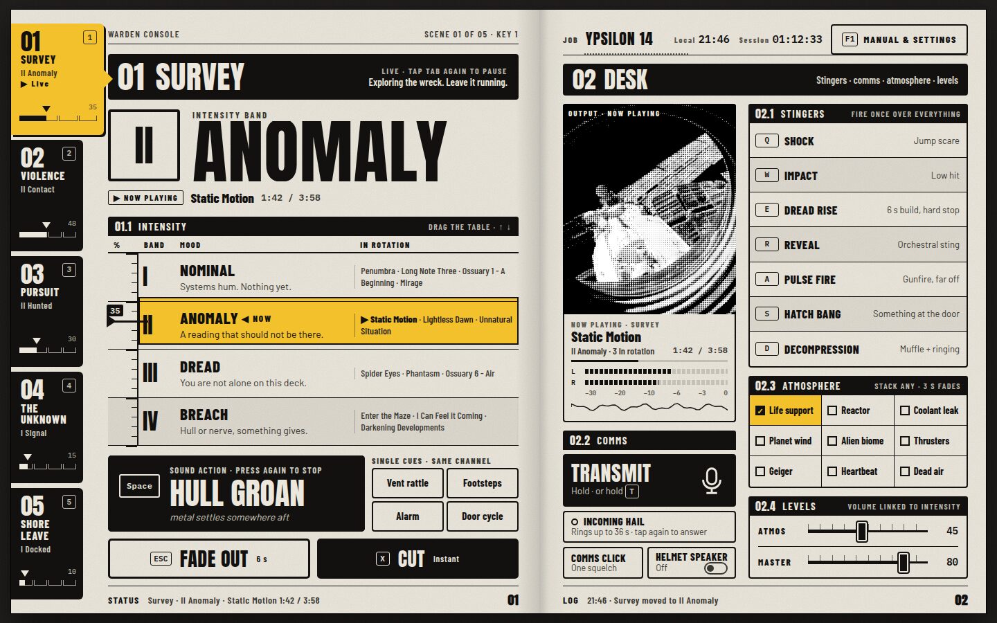 Operations manual skin, built by Opus 5.5, showing the Survey scene